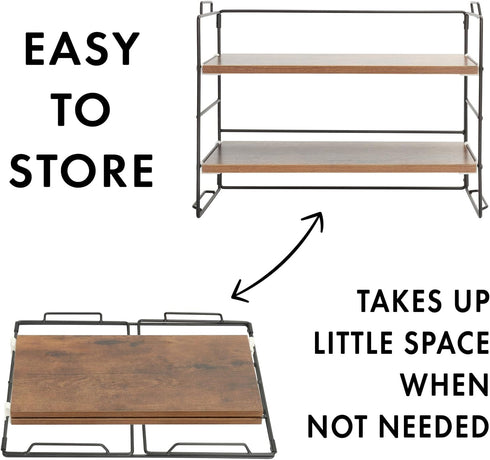 KATHY&BOB Wood Desk Shelf Organizer, 2-Tier Adjustable Stackable Storage Rack for Office, Kitchen, Bathroom,