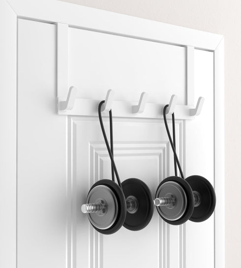 KitchLife Over The Door Hooks Hanger, 2 Pack White with Extended Arms for Easy Use, Bathroom Towel Rack Organization