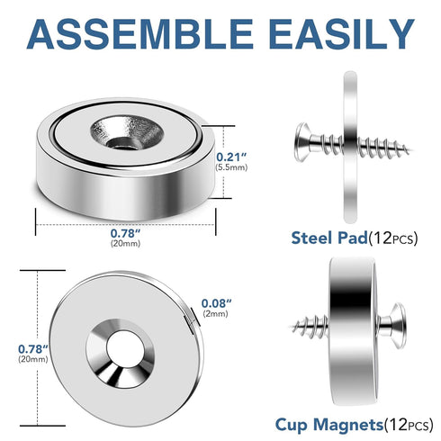 MIKEDE Magnets with Hole, 40LB Strong Rare Earth Magnets for Wall Mounting, Neodymium Cup Magnets, 10 Pack