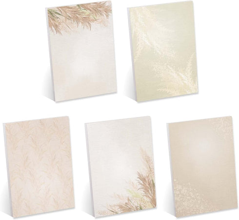 Pampas Grass Sticky Note Pads, 4" x 6" Repositionable Boho Sticky Notes, 50 Sheets Per Pad, Set of 5 Designs, Made in