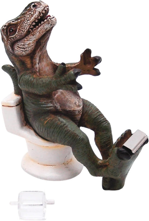 Dinosaur Tape Dispenser Sitting on a Toilet, Unique Funny Desk Accessory, 5.5 Inches for Office Supplies