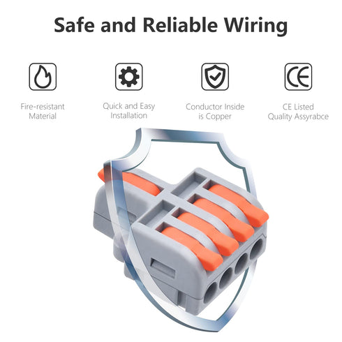 10Pcs Mini Quick Terminal Block Lever Wire Connectors, 1 in 4 Out Compact Splice Electrical Connectors, 24-12 AWG