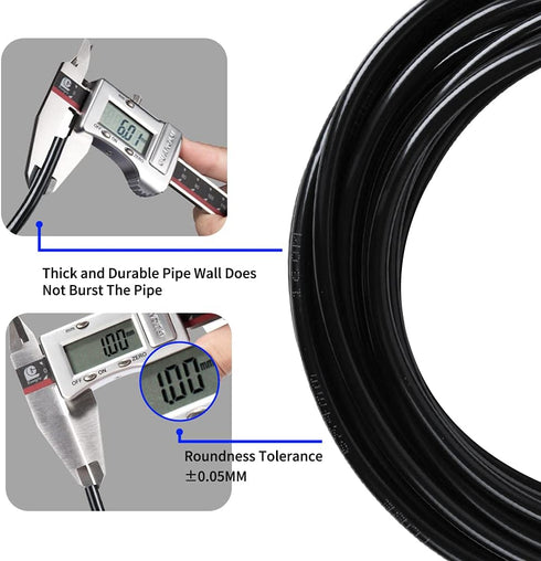 Pneumatic Tubing Black PU Air Hose Pipe Kit, 6mm OD 4mm ID, 39.4ft for Air Line or Fluid Transfer