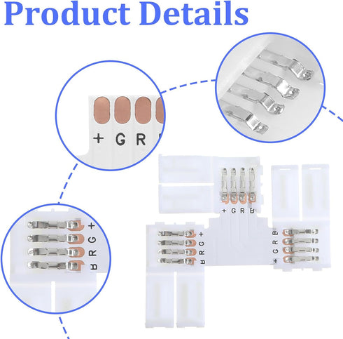 SynHHergyx 42 4 30 10mm 8 4 Pcs Pin LED Strip Connector Kit with Solderless LED Light Connectors for Wide RGB LEDs