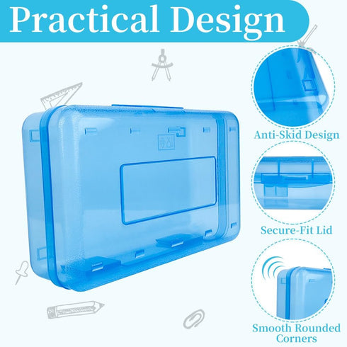 Pencil Box, Clear Pencil Case, Large Capacity Plastic Hard Pencils Case Crayon Box with Snap-Tight Lid Stackable