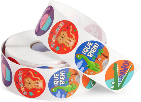 BLUE PANDA 1000 Pack Spanish Motivational Stickers for Classroom - Bulk Reward Stickers for Kids, 8 Assorted Designs