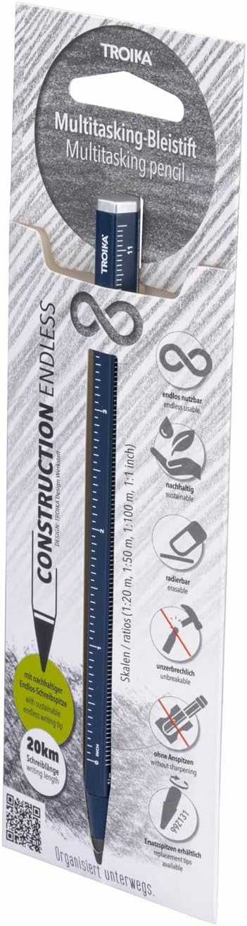 Troika Multi Tasking Pencil with Sustainable Aluminium, Metal Tip, Blue Interchangeable Erasable with Ruler