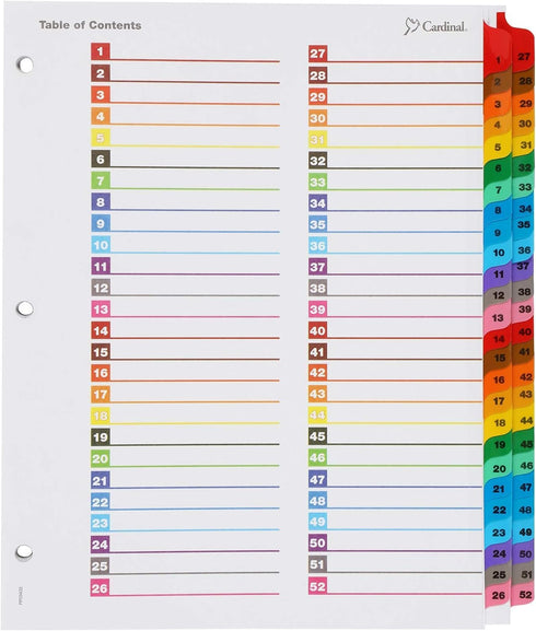Cardinal 60990 OneStep Printable Table of Contents/Dividers, 52-Tab, 11 x 8.5, Multicolor