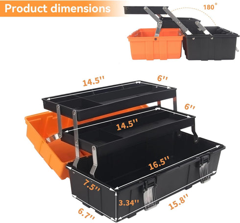 16.5-Inch 3-Layer Toolbox WEWLINE Tool Box Organizer Multiplication Plastic Storage with Portable Handle Perfect