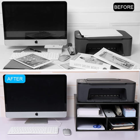EMERIT 2-Tier Printer Stand Shelf with Storage Wood Desk Paper Organizer for Home/Office