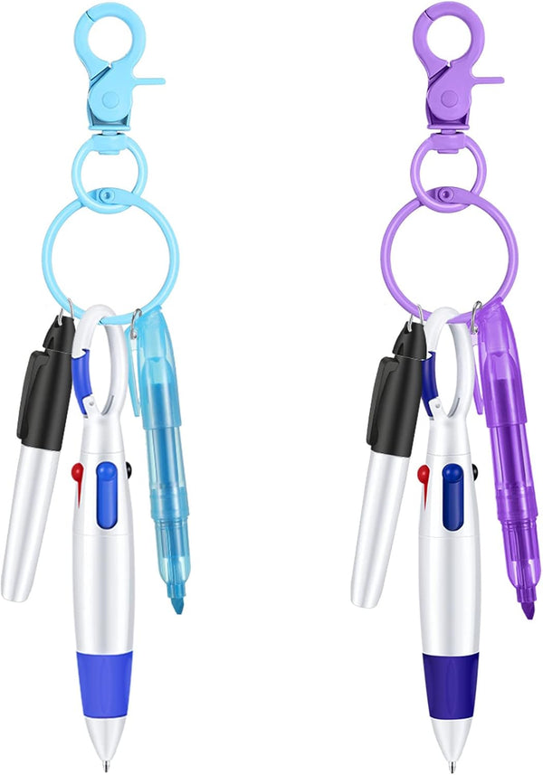 Sabary Mini Highlighter Nurse Pen Pack Set, Pink and Purple Tip Highlighter, 2 Permanent Marker Pens, 2 Retractable