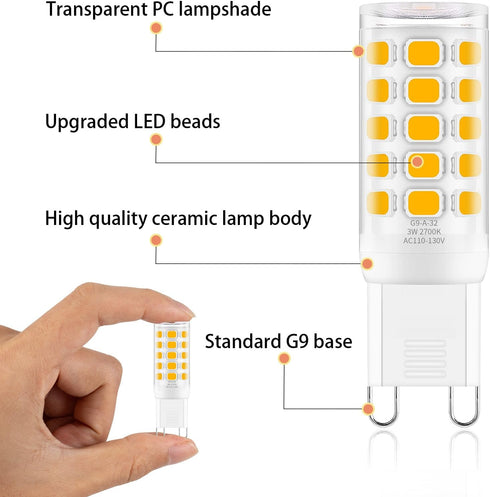 G9 Bulb Dimmable 3W, T4 G9 4W 40 2700k 120V Pack 12 LED Replacement for Watts Halogen, Soft Warm White, Chandelier