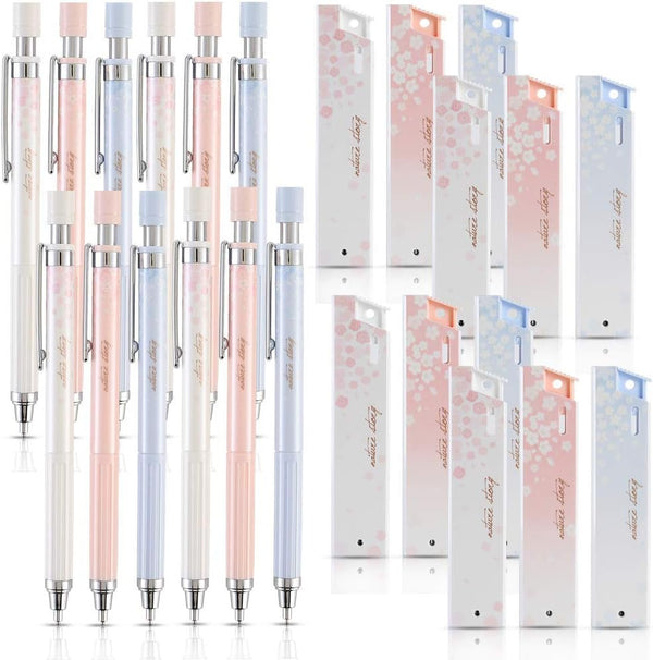 Cherry Mechanical Pencil Set with Lead, 12 pcs 0.5 mm Mechanical Pencils with 12 Pack HB Pencil Leads for Drawing