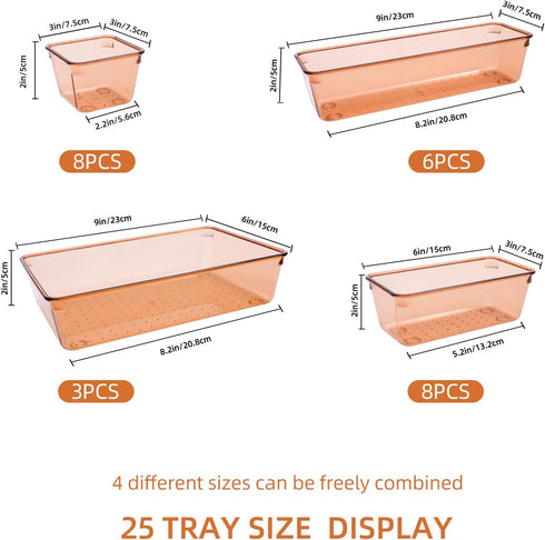Trotianingyu Set 25 Coffee Acrylic Drawer Organizers Storage for Makeup, Office Desk Small Vanity Trays for Drawer