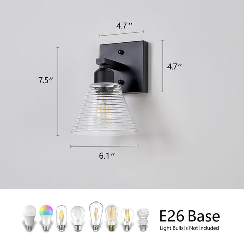 1-Light Dalouguan Bathroom Vanity Light, Black Modern Bathroom Lighting Fixtures with Clear Glass Shade, Farmhouse Wall