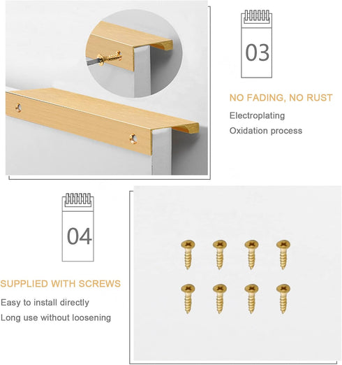 KGUDYS 2 Table,4 pcs,250mm/9.8in Golden Invisible Pull Handles,Aluminium Finger Edge Pull Handle,Concealed Cabinet