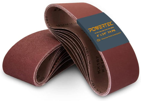 POWERTEC 4 x 24 Inch Sanding Belts, 24PK Aluminum Oxide Belt Sander Assortment, 4 Each of 60 80 120 180 240 400