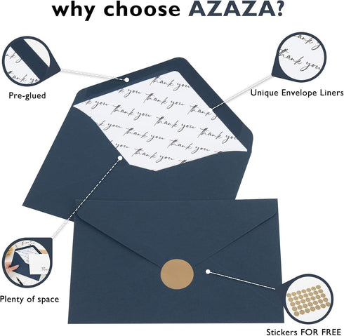 50 4x6, 2 AZAZA Bulk Thank You Cards with Envelopes Navy Blue Thank You Cards Minimalistic Designs, Funeral Thank You