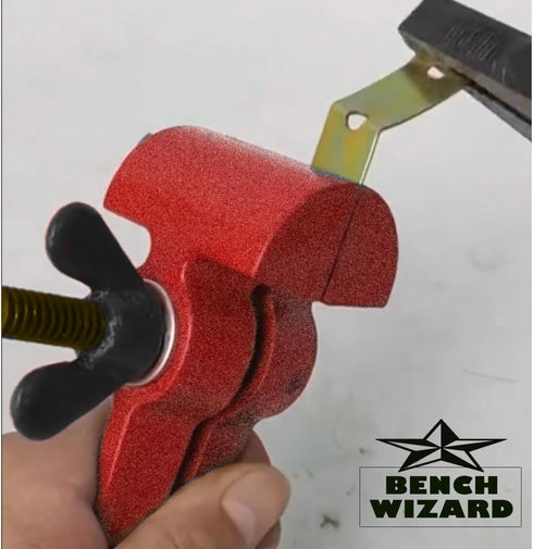 3" 1.25" 0.5" BENCH WIZARD Mini Handheld Vise | Adjustable Width Vise Jaws Can Open Wide Using Wing Nut Tension Screw |