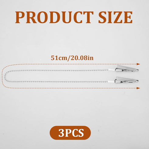Styquenzer 3 Pcs Dental Bib Clips with Chain, Silver, Classic Style, Iron Material, Reusable, Hands-Free, Adjustable
