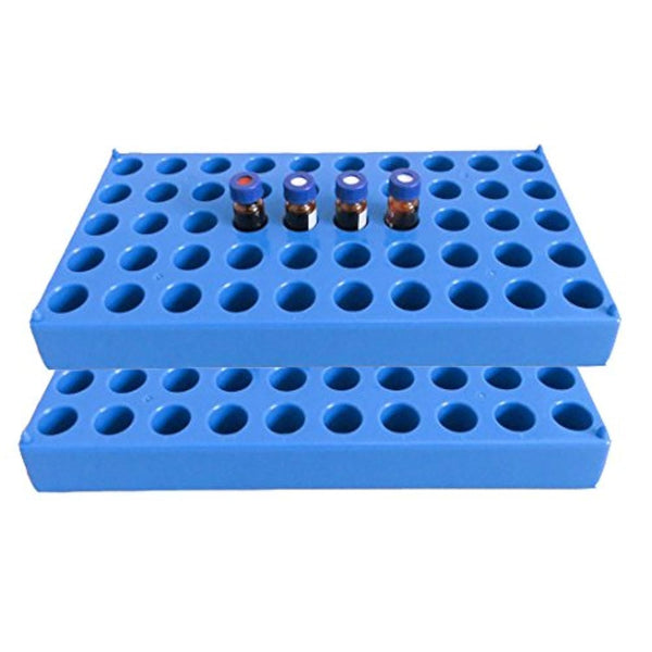 (2 Packs) Vial Rack, 2ml HPLC Sample Bottles Rack, Single Blue Holds 50 Standard 12mm 2ml Vials