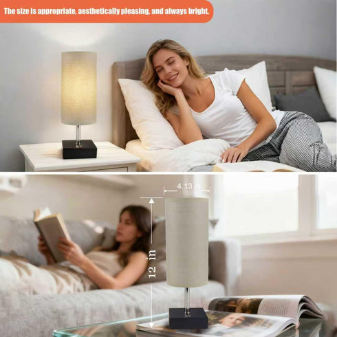 12 Inch Dimmable, 8 Inch Cordless Table Lamp (Linen)-Touch Rechargeable, Fabric Shade, Ideal for Bedroom & Living Room