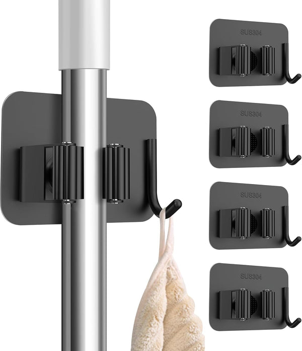 nacena 4 Pack No Drill Self Adhesive Broom Mop Holder Wall Mount