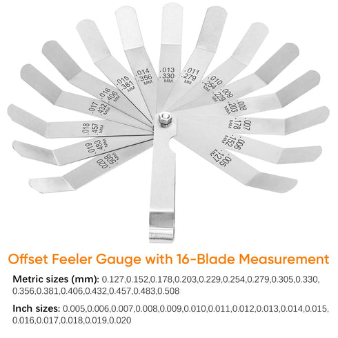 2-Piece 32-Blade Feeler Gauge and 16-Blade Offset Gauge Set, Dual Marked SAE & Metric Sizes