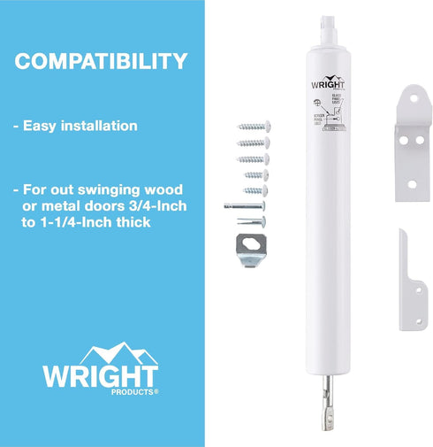 Wright Products Light Duty Screen Door Closer with Head Jamb Bracket, Adjustable Speed, Transitional, White