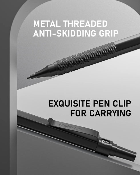 Nicpro 0.5 & 0.7 & 0.9 mm Metal Mechanical Pencil Set with Case, 6PCS MP1000 Artist Lead Pencil with 12 Tubes HB & 2B