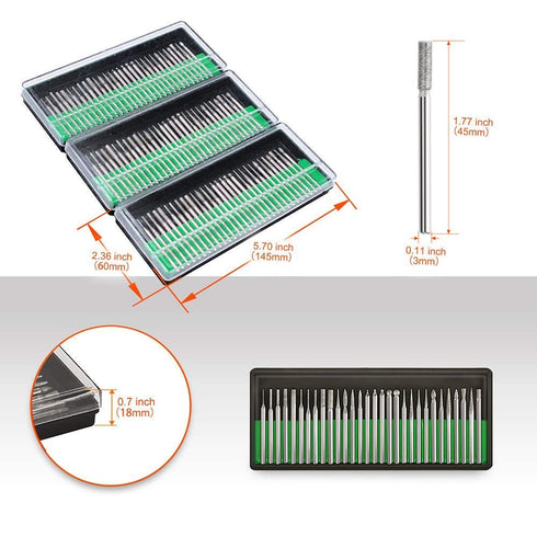 Diamond Burr Bits Drill Kit for Rotary Tool Metal Woodworking Router Grinding Engraving Carving- 1/8"(3mm) Shank Pack of 90Pcs/ 3 Sets