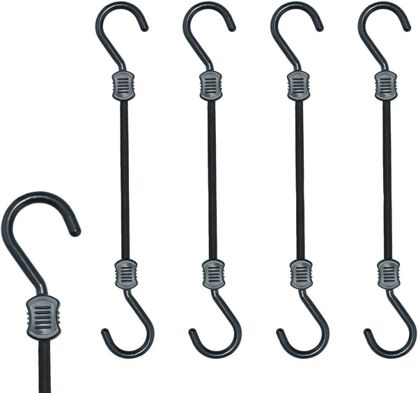 4 Pack Bungee Cords with Hooks, 24 Inch Heavy Duty Outdoor Bungee Cords, Black for Camping, Tarps, Bike Rack, Tent