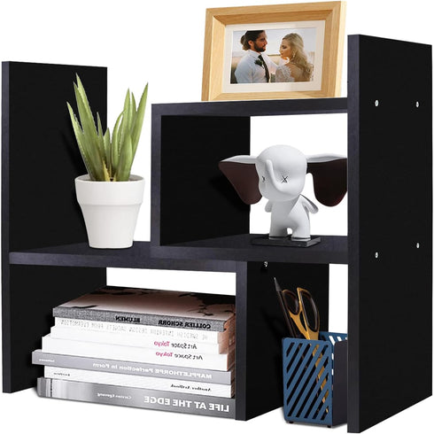 TY ARTS & CULTURE Expandable Wood Desktop Storage Organizer, Multipurpose Desk Bookshelf Case Display Shelf for Home