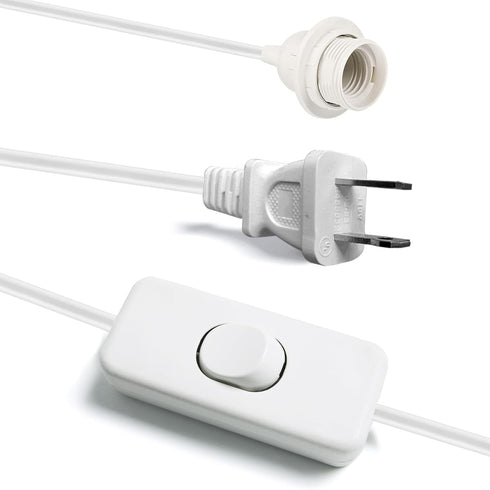 BigiWoon 20Ft Bulb E26 E27, 1 Pack Plug in Pendant Light Cord Kit - UL Lamp Cord with On/Off Switch and Socket White