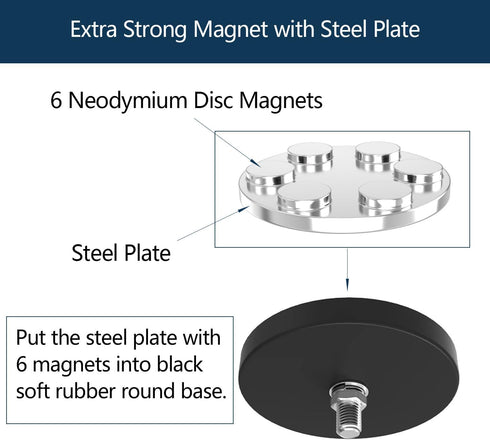 Heavy Duty Super Strong Magnetic Hooks (4-Pack) for Power Drill, Garden Tools, Hose, Straps, Steel Pegboard, Garage