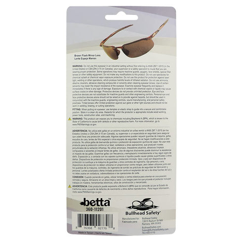 Bullhead Safety Betta Safety Glasses, UV Light Protection, Blue Light Glasses with Anti-Scratch Coating, Brown Flash