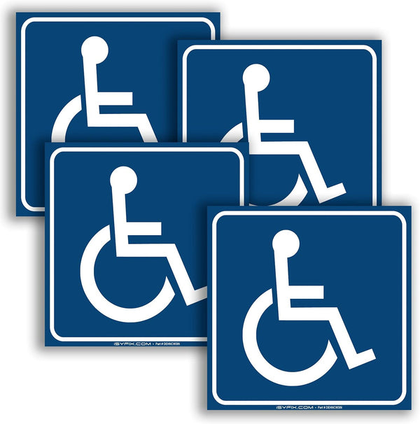 iSYFIX Handicap Signs Stickers Decal Symbol - 4 Pack, 3x3 Inch, Premium Vinyl for Window or Glass Door