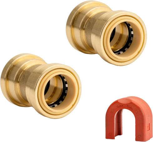 QuickFitting 1 Inch Push Fit Coupling, Patented Design for Superior Sealing, Push to Connect Brass Plumbing Pipe Fitting