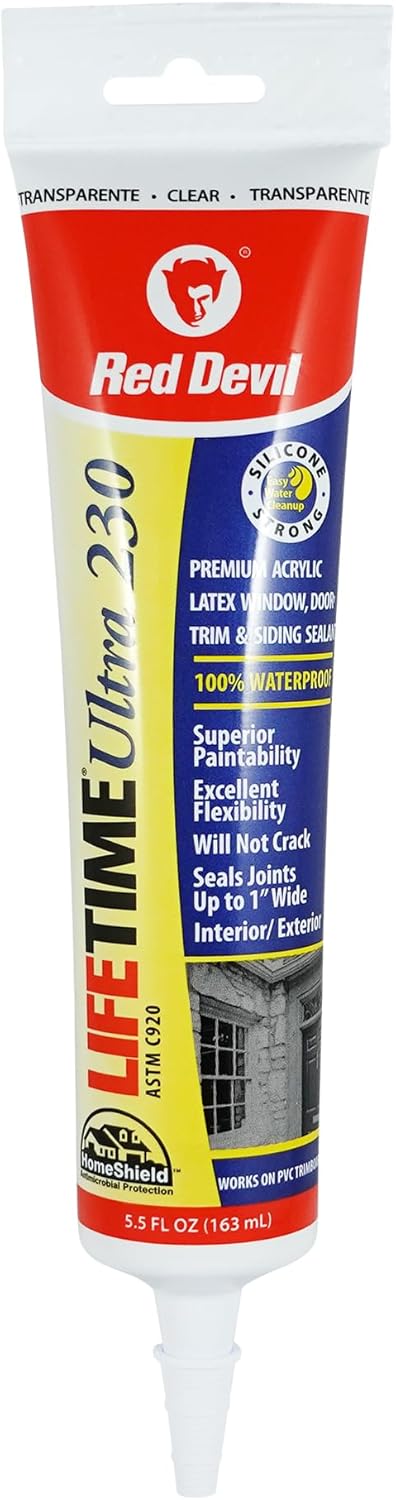 Red Devil 0705 Lifetime Ultra Premium Elastomeric Acrylic Latex Sealant, 5.5 oz, Clear