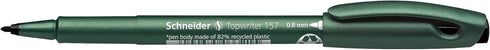 Schneider Topwriter 157 Fiber Tip Pen, 0.8 mm, Green Barrel, Black Ink, Box of 10 Pens