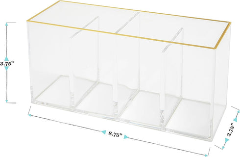 Martha Stewart Kerry Plastic 4 Compartment Pen Holder, Office Desktop Organizer with Gold Trim