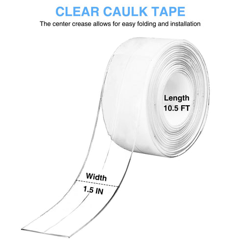 Clear Caulk Tape Self Adhesive Waterproof, Caulking Adhesive Transparent Kitchen and Wall Sealing Tape, Bathroom Sealant Caulk Strip for Toilet, Bath Tub, Sink, Shower Caulk(Clear,1.5"x10.5Ft)