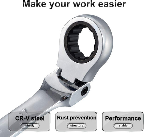 KATUR 17mm Ratcheting Wrench Set - Flexible Pivoting Head Ratchet Combination Spanner Tool