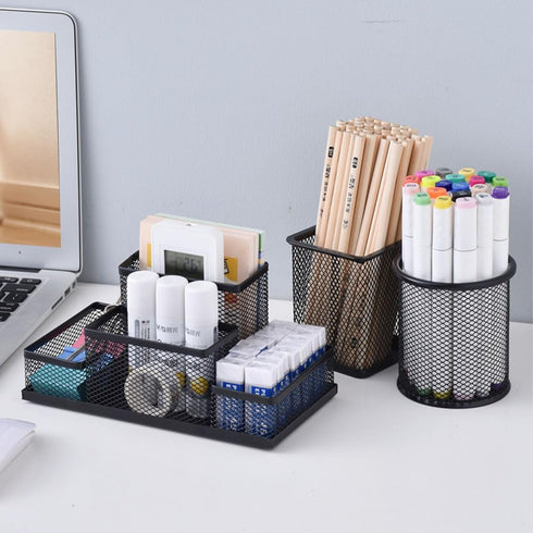 Desk Organizer, Desktop Mesh Pen Pencil Holder Caddy with 4 Compartments for Office, Home, School Supplies
