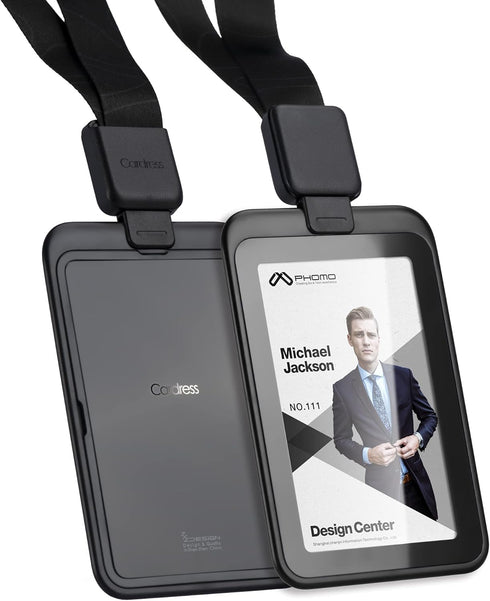 Phomo Self Retractable ID Badge Holders with Carabiner Clip, Heavy-Duty Vertical Style ID Card Holder, Black