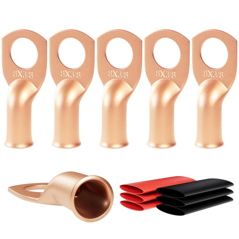 6pcs 8 Awg - 3/8" (M10) Sanuke Wire Lugs, Heavy Duty Ring Terminal Connectors for Battery Cable Lug Wire