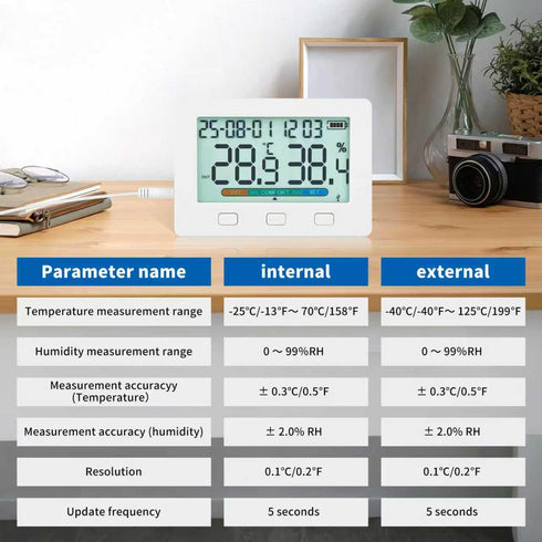 WEIRUSE 260000 Sets 5 Indoor Temperature and Humidity, Two sensors Inside and Outside USB Export of Data Storage, high