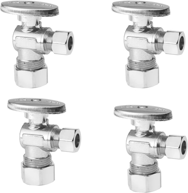 4 Pack Angle Stop Valve, 1/4 Turn Water Shut Off Valves for Bathroom Toilet Kitchen Shower Plumbing