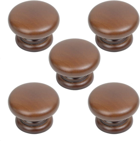 Metany 5PCS 33mm Round Wood Drawer Knob,Dresser Furniture Drawers Dia,Walnut Cabinet Pulls Handles with Screws Hardware