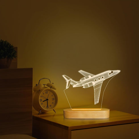 3D Dimmable Illusion Airplane Night Light for Pilot Gift, Unique Aviation Gifts for Men, Wooden LED Lamp with Remote